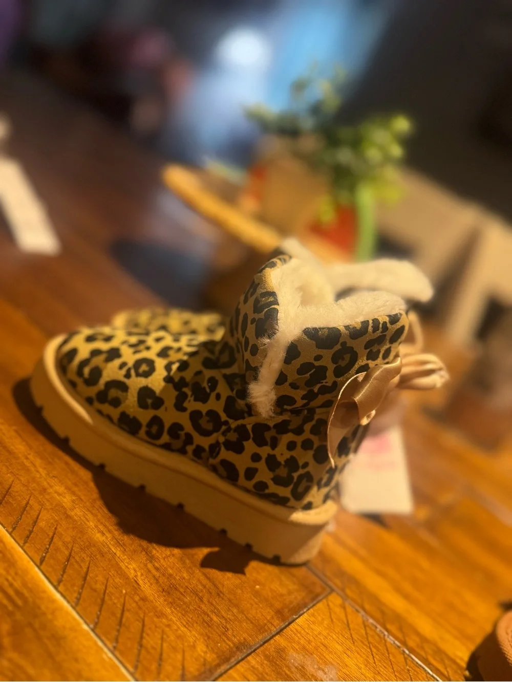 Kids Leopard Print Fleece-Lined Boots - Tan/Black